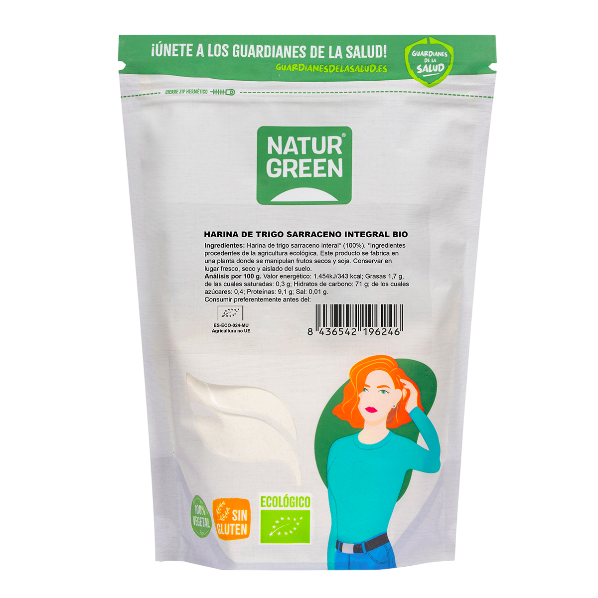 Embalagem de 2 Farinhas de Trigo Sarraceno Integral Biológicas Sem Glúten NaturGreen 500 gr