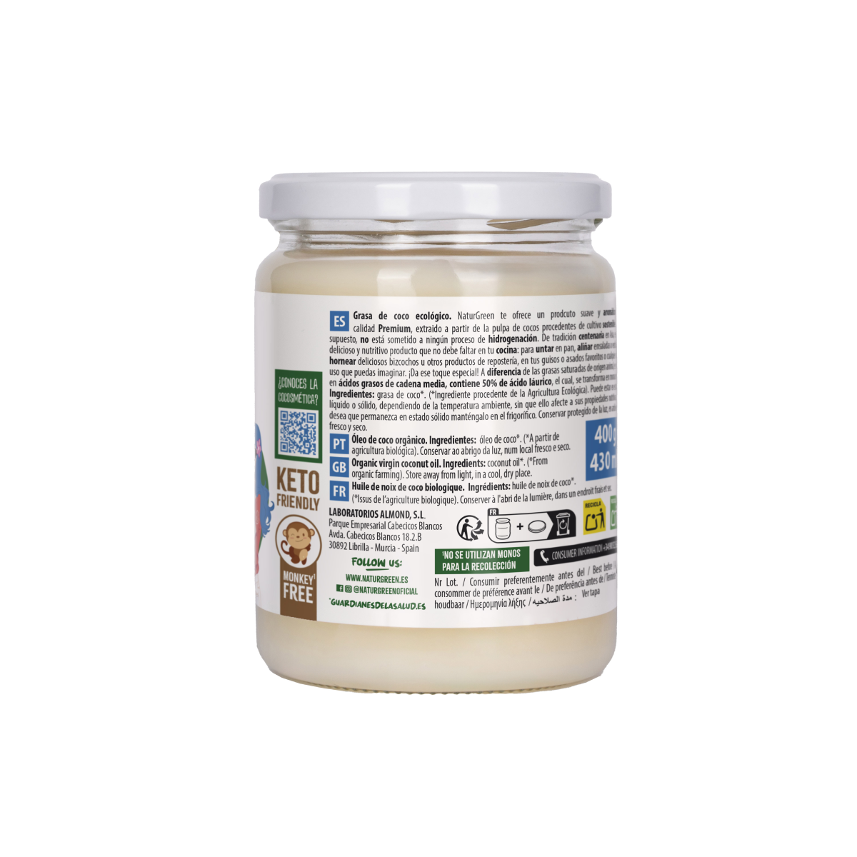 Óleo de coco biológico, NaturGreen 400 g