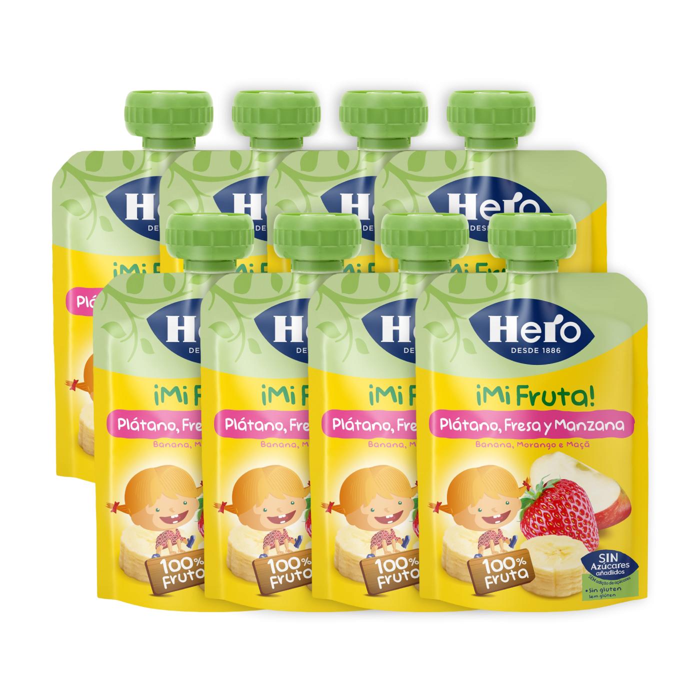 Pack x8 Tigelas Iogurte Banana Morango Maçã Hero 100g