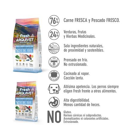 Alimento semi-húmido Fresh Senior Light Turkey & White Arquivet 2,5 kg para cães