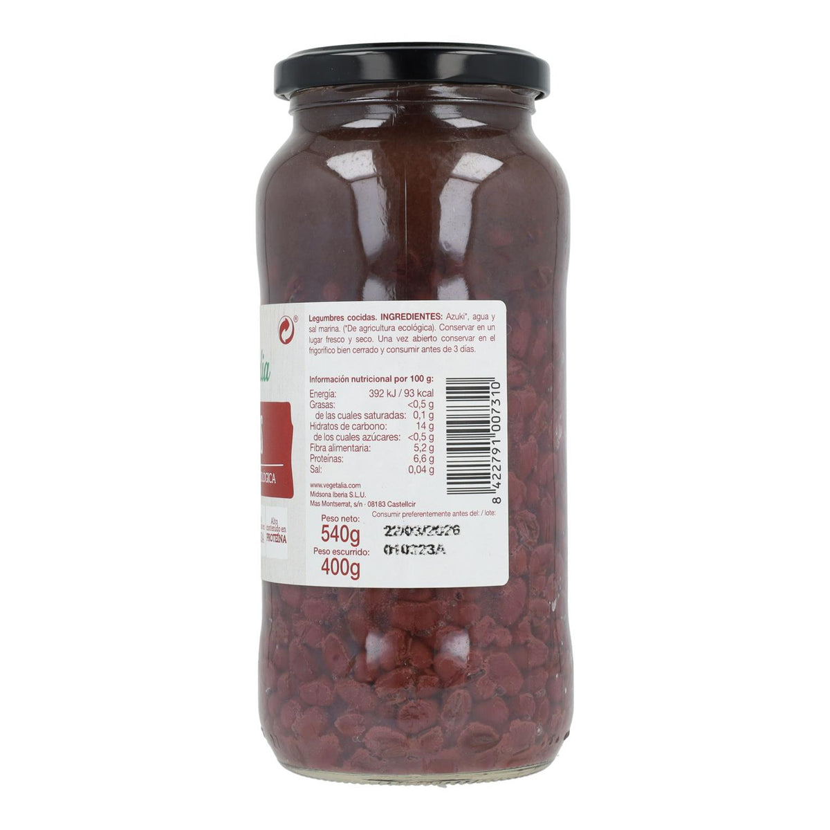 Azukis Cozidos Biológicos Vegetalia 540g