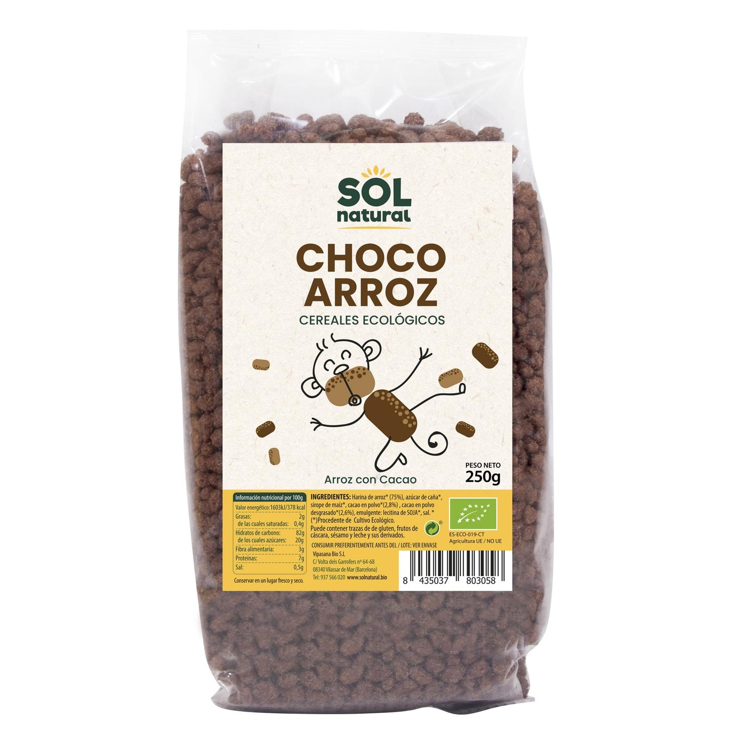 Cereal de Arroz Tufado com Chocolate Biológico Sol Natural 250 g