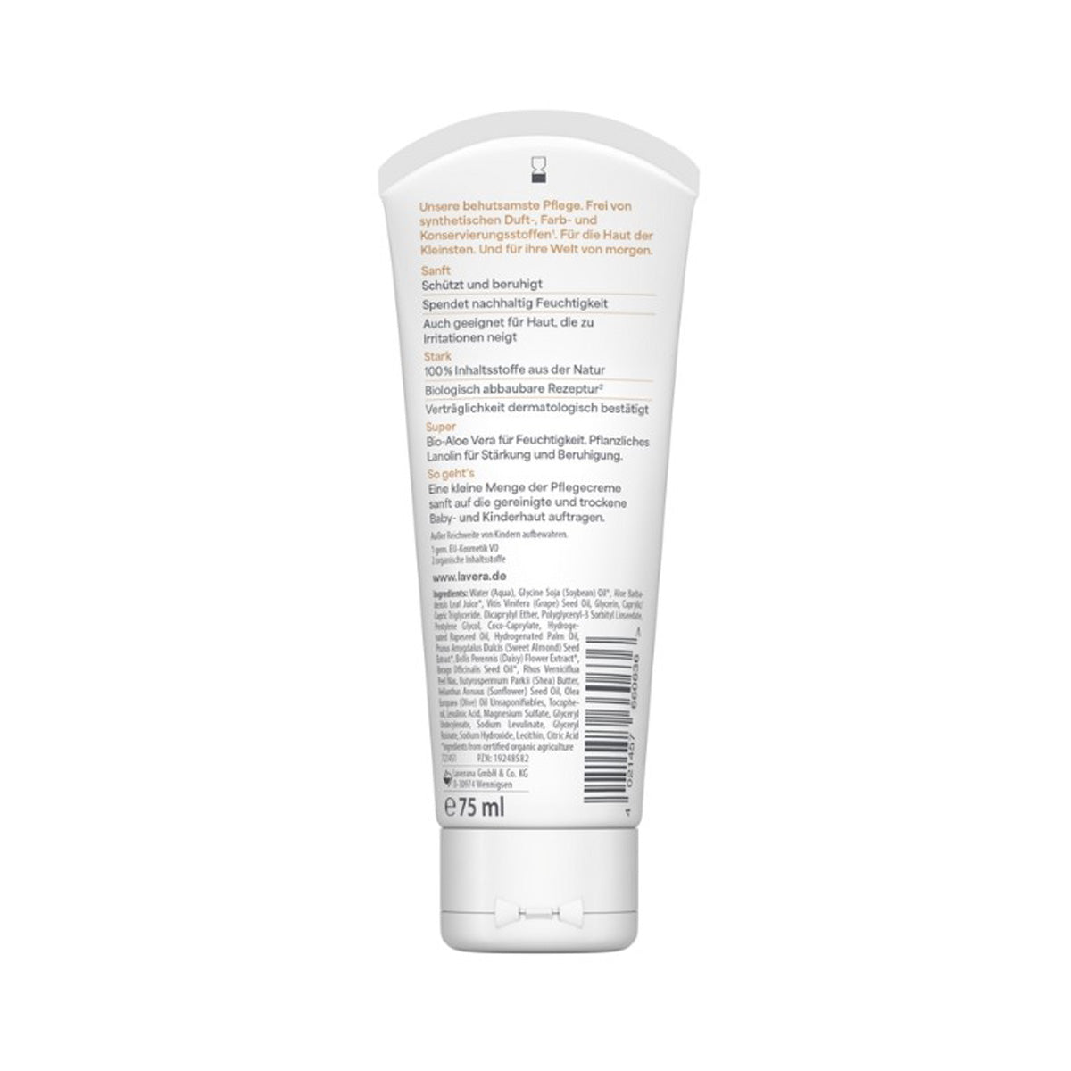Creme Hidratante Ultra Sensível para Bebé e Criança com Aloé, Lanolina e Manteiga de Karité, Lavera 75 ml