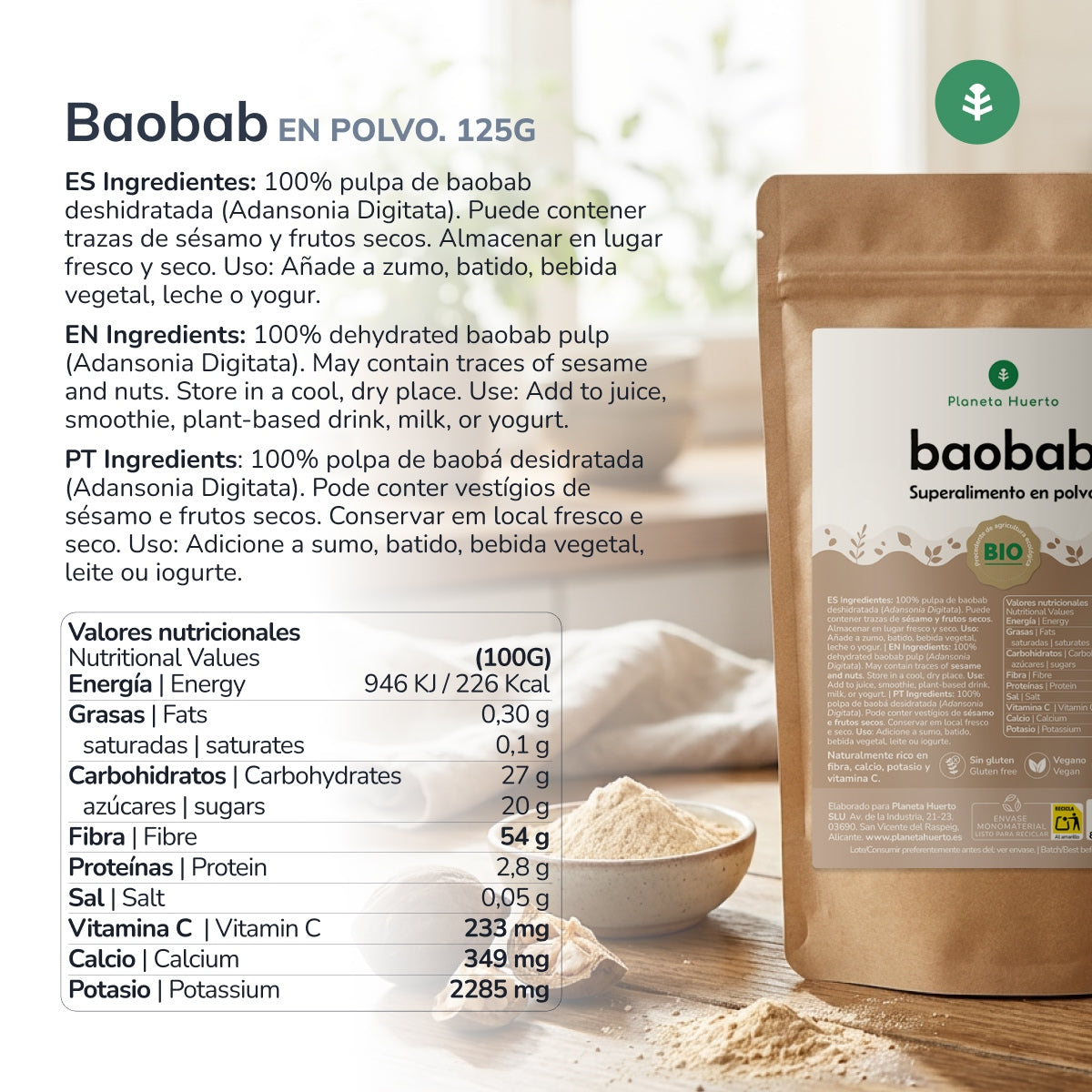Baobá em pó Eco Planeta Huerto 125 gr