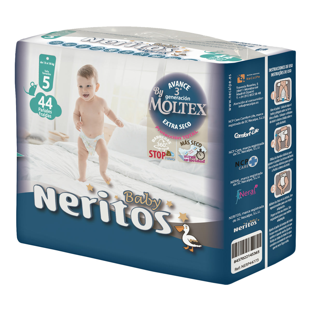 Fraldas Neritos Baby by Moltex T5 (13-18 kg) 44 unid.