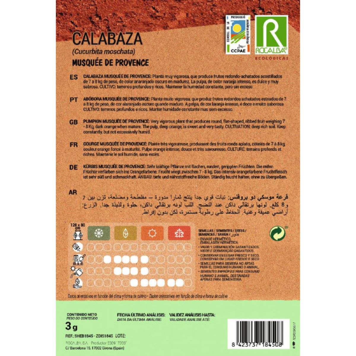 Sementes de abóbora Muskée de Provence biológicas Rocalba