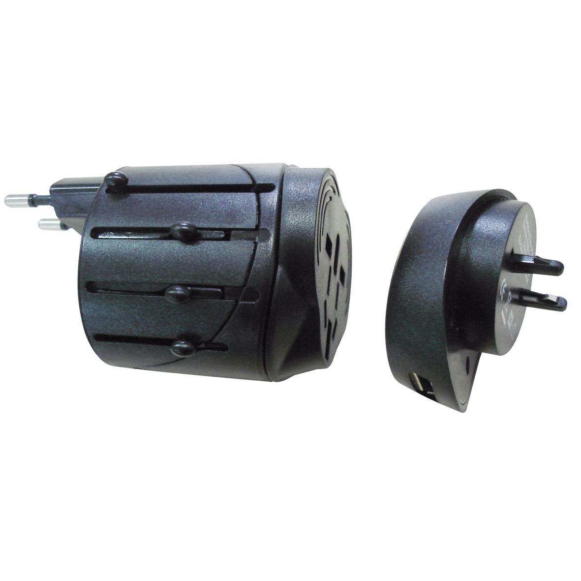 Adaptador de viagem com USB preto