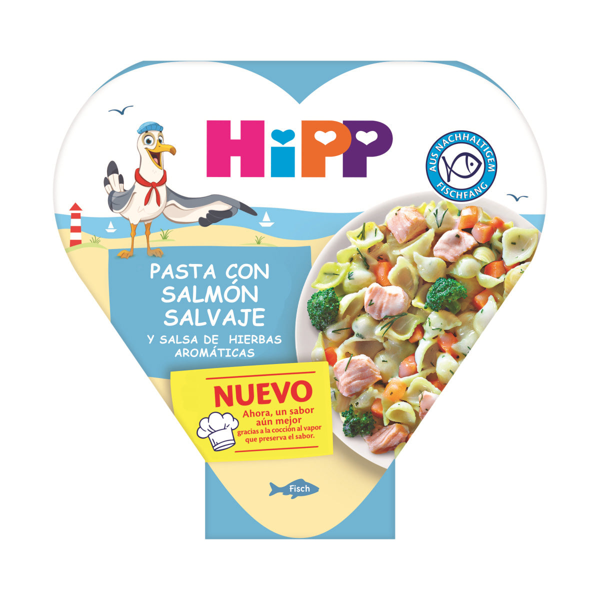 Massa com salmão e molho de ervas aromáticas HIPP 250 g.