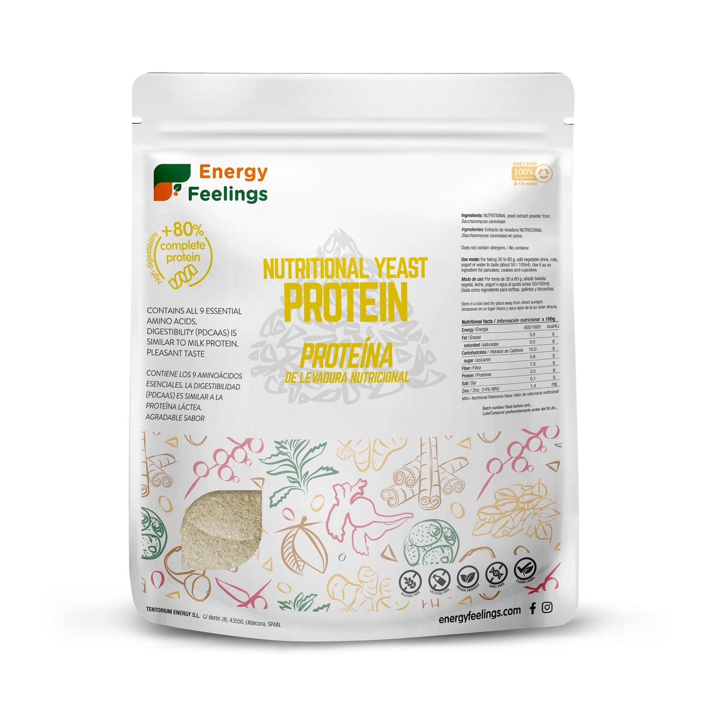 Proteína de levedura nutricional 84% Energia sentimentos 1 kg