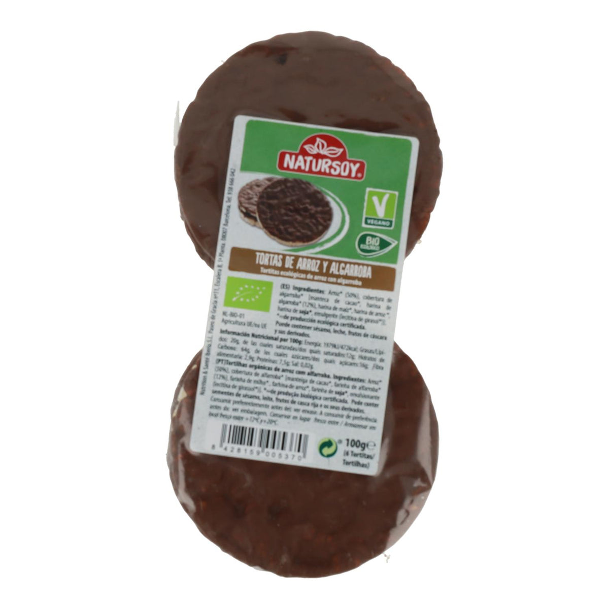 Bolinhos de arroz com alfarroba, 100 g. Natursoy