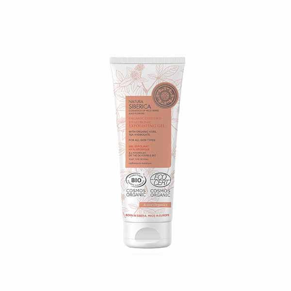 Natura Siberica Gel esfoliante com ácido hialurónico biológico certificado para todos os tipos de pele 75 ml