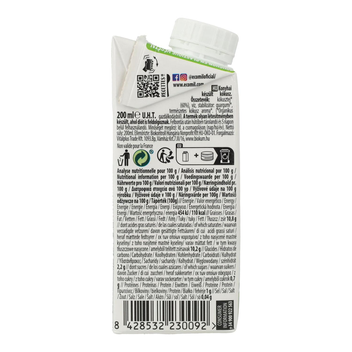 Preparação culinária Leite de Coco Cuisine Ecomil 200 ml