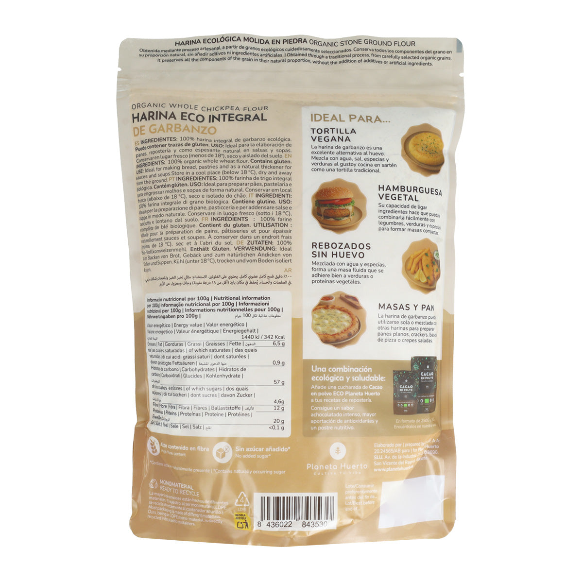 Farinha de Grão de Bico Integral Eco Planeta Huerto 800 g