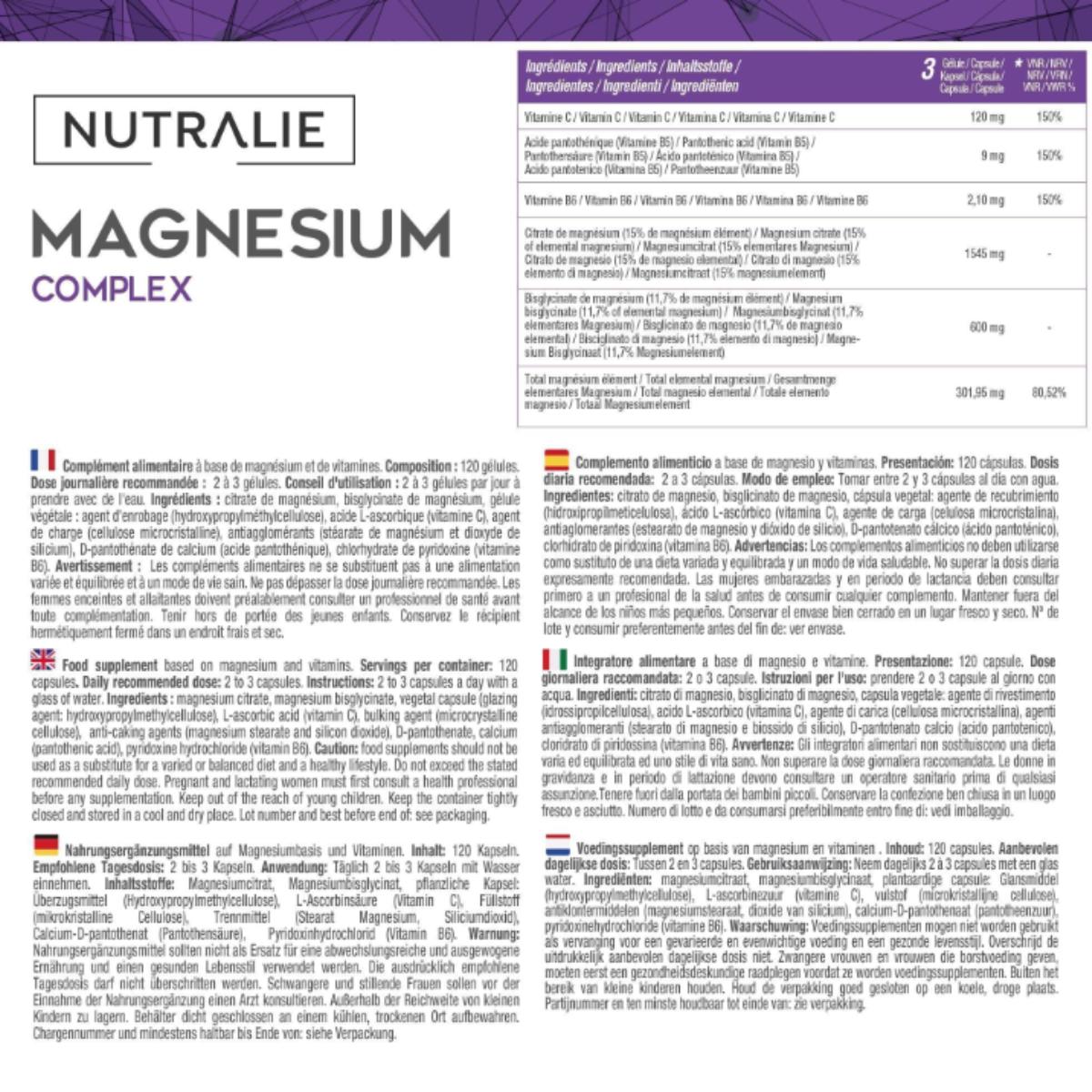 Nutralie Magnésio com Bisglicinato e Citrato 120 cápsulas