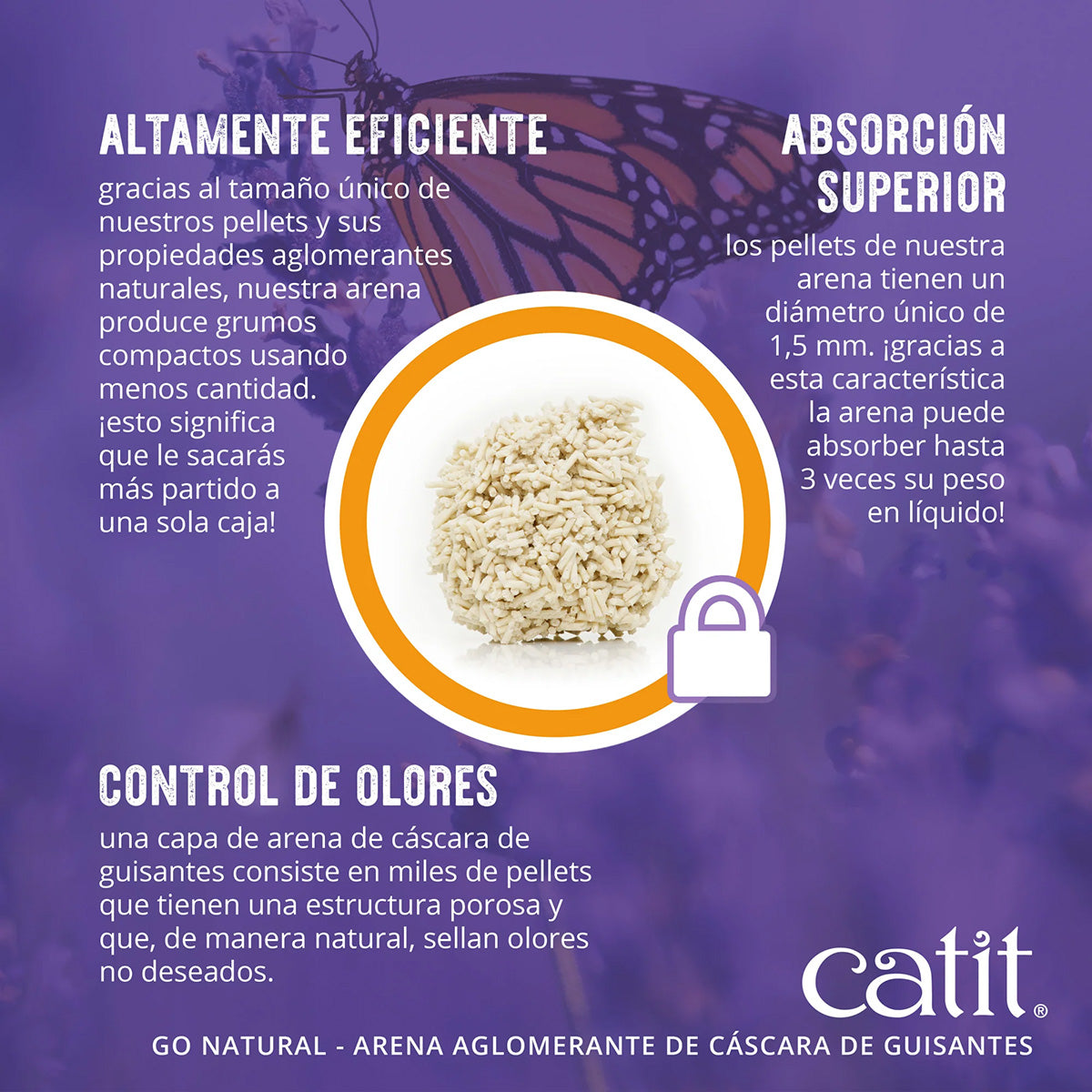 Arena aglomerante ecológica de cáscara de guisantes aroma vainilla Go Natural! 5,6 kg Catit