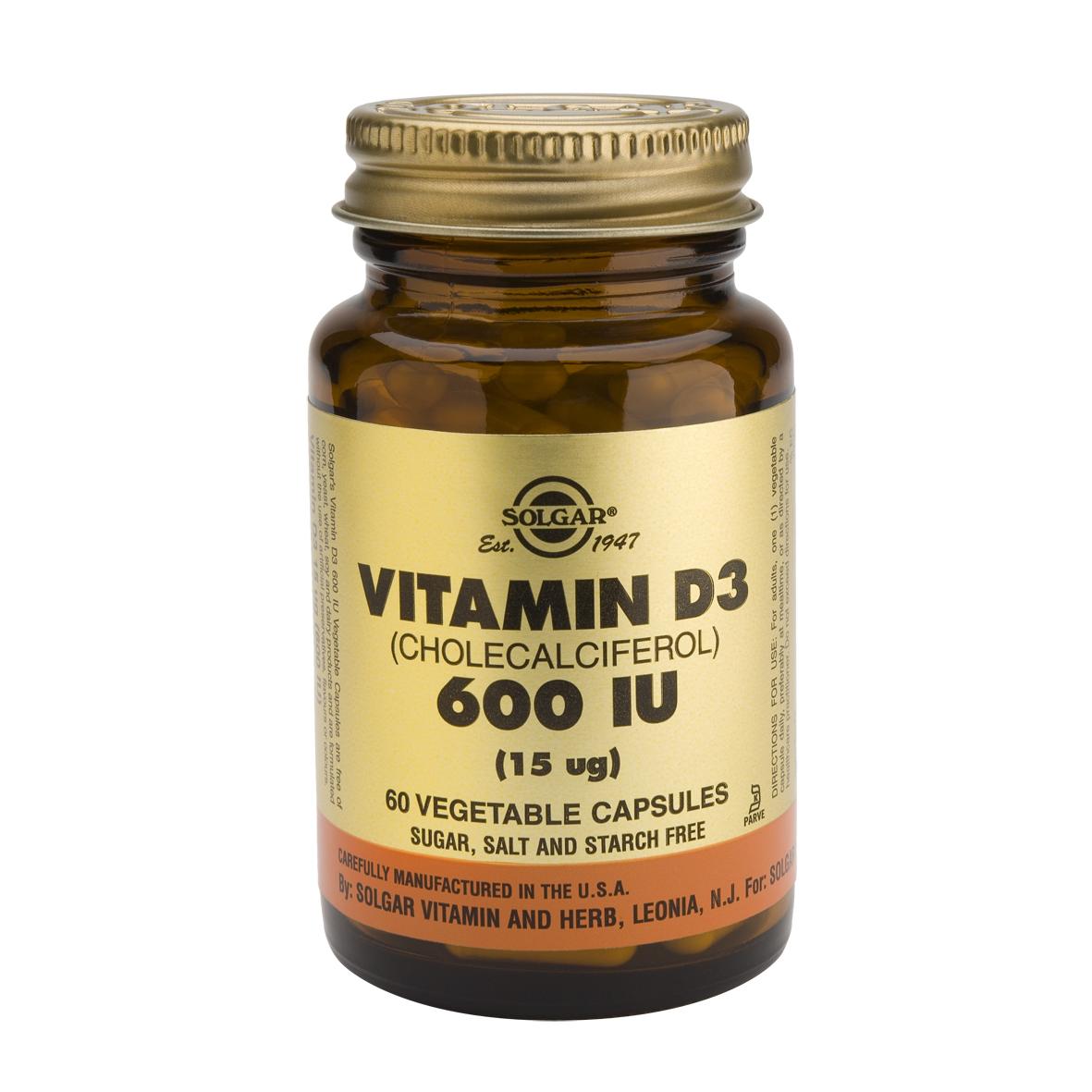 Vitamina D3 600 UI 15 mcg Solgar, 60 cápsulas vegetais