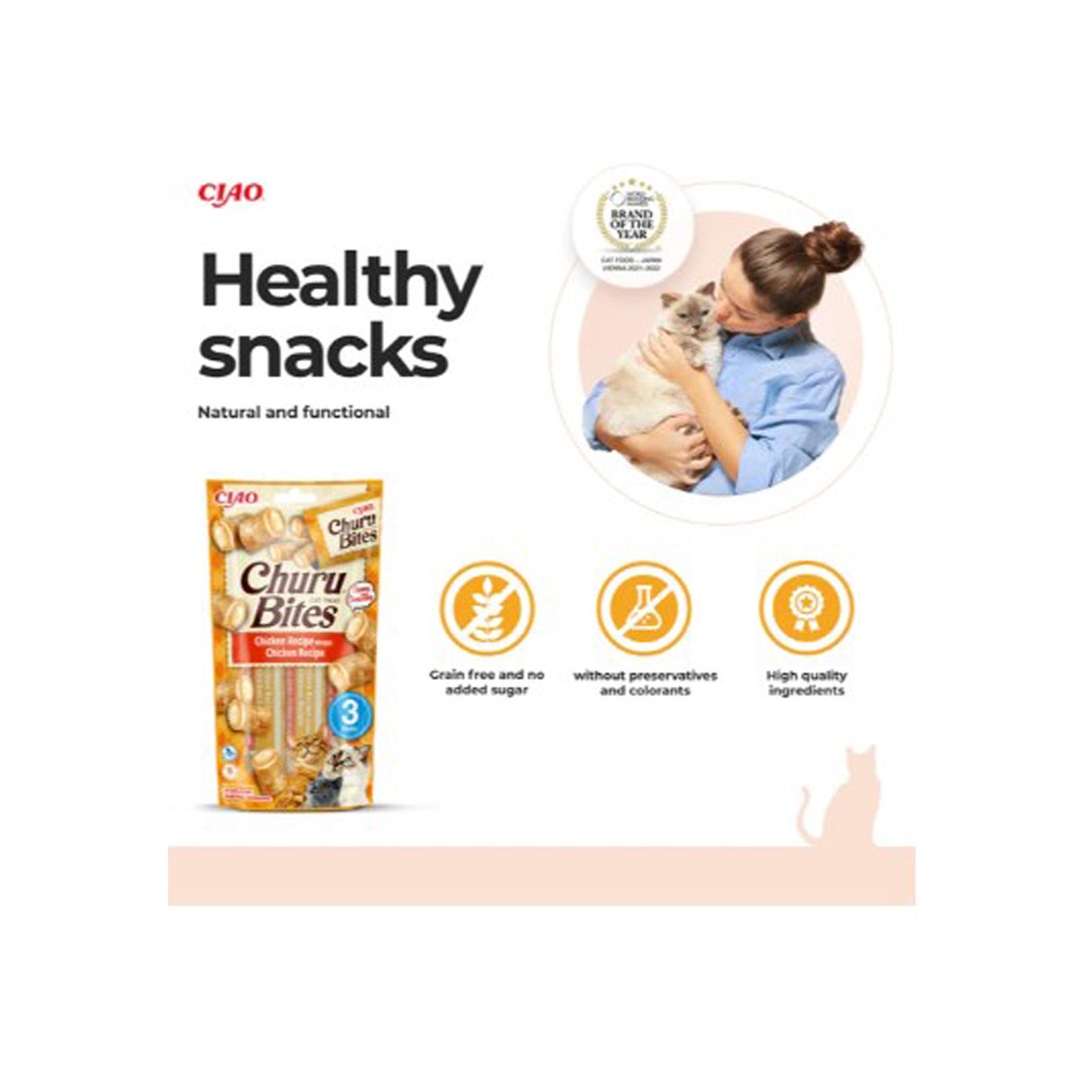 Churu Cat Bites Receita de Frango Snack para Gatos 3 x 10 g
