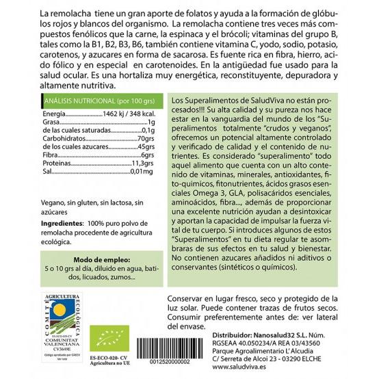 Sumo de beterraba biológico em pó 125g, Salud Viva