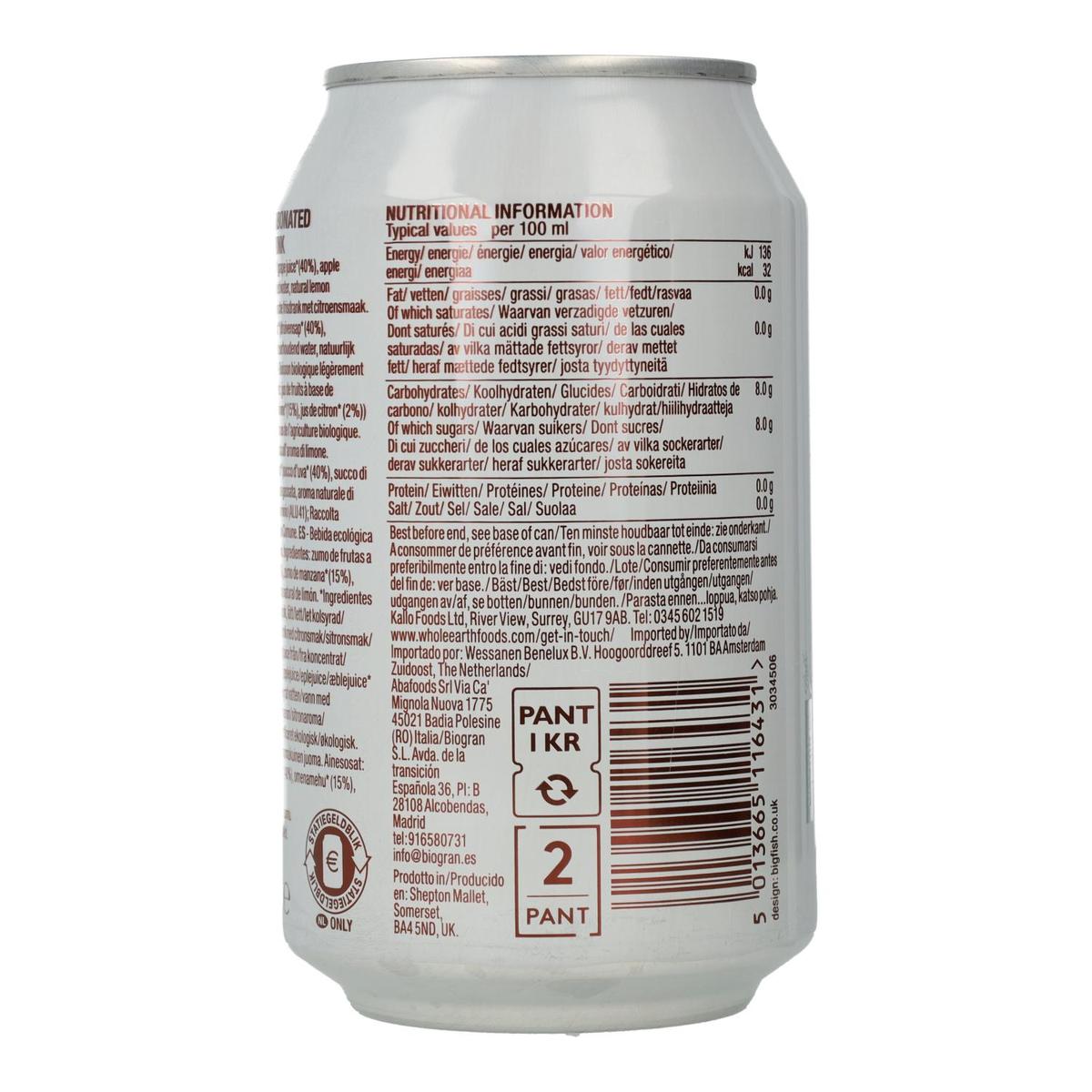Embalagem de 6 refrigerantes de limonada biológica, 330 ml. Whole Earth