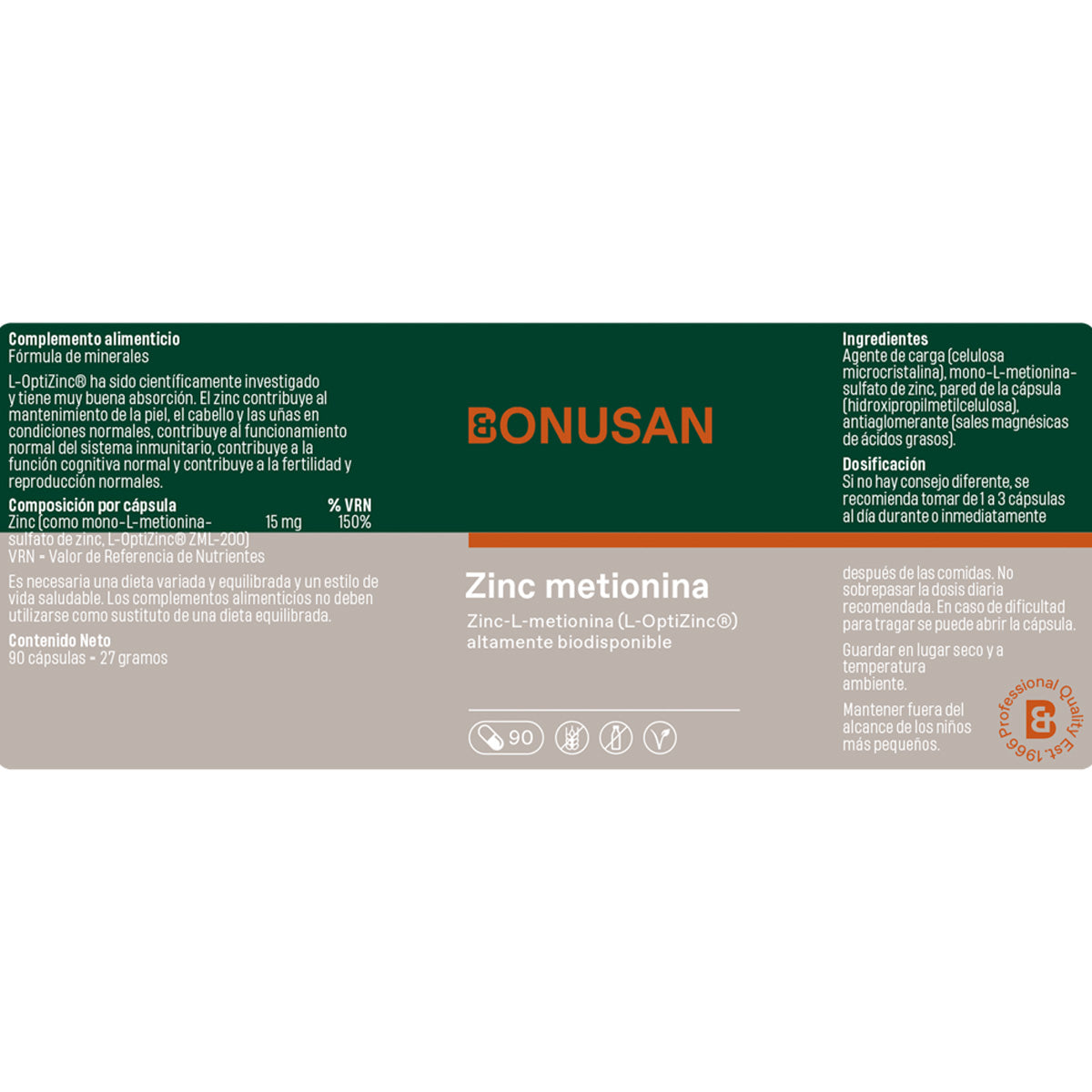 Zinco metionina Bonusan 90 cápsulas