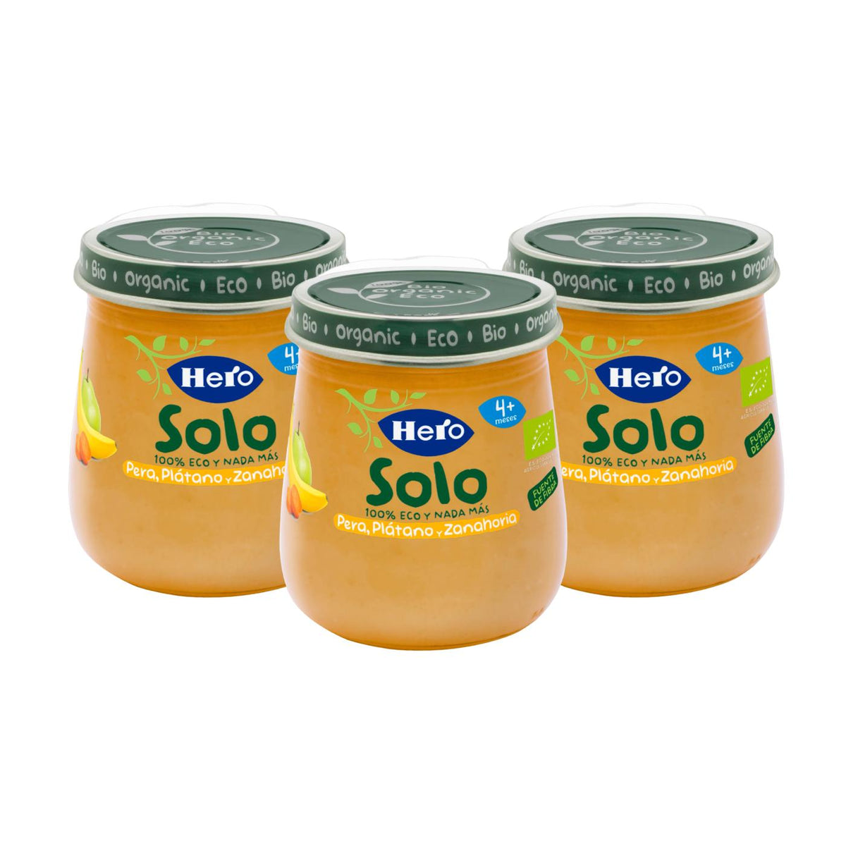 PACK X3 Pote de Pêra, Banana e Cenoura Eco 120 g-Hero Solo