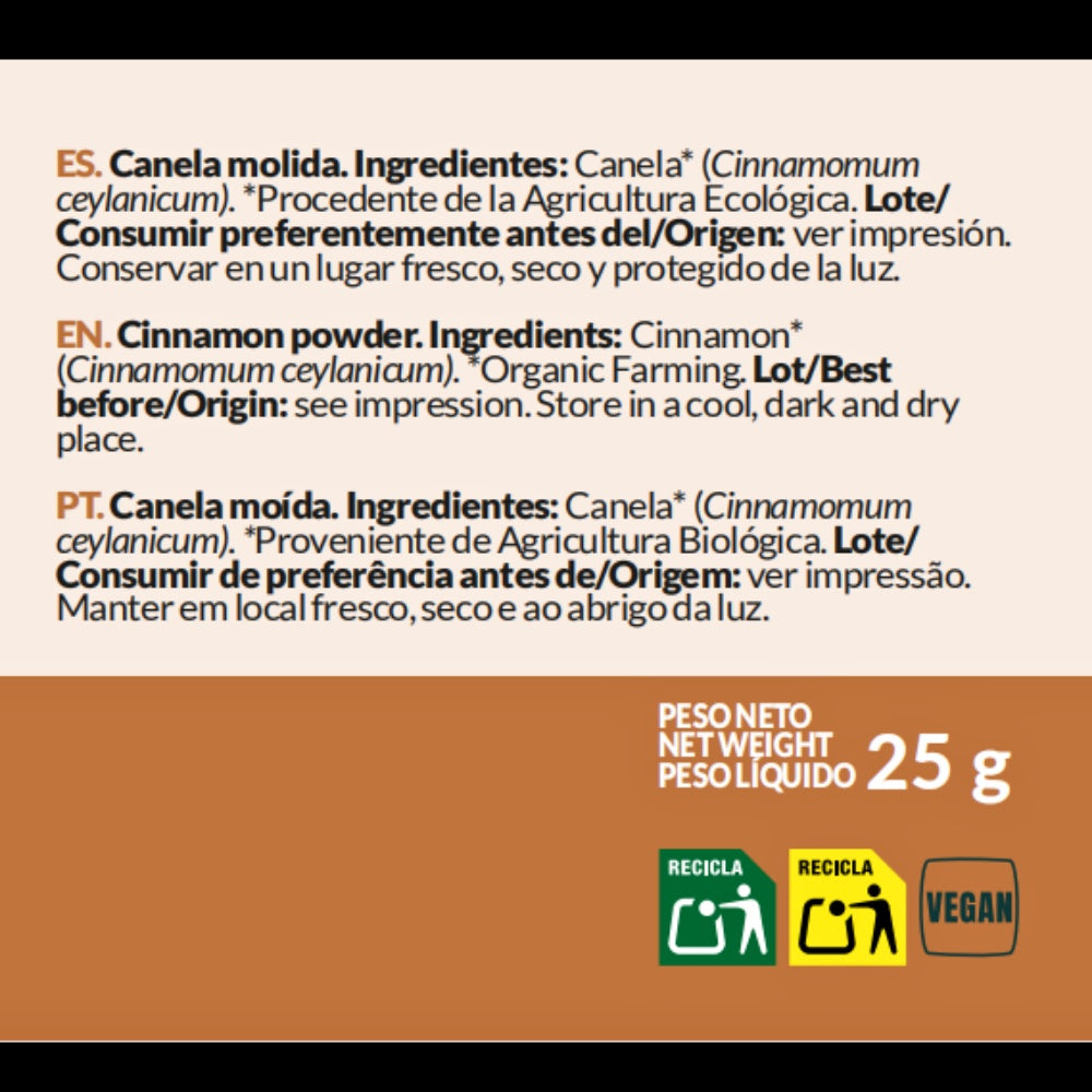 Canela do Ceilão em pó orgânica Artemis, 25 g