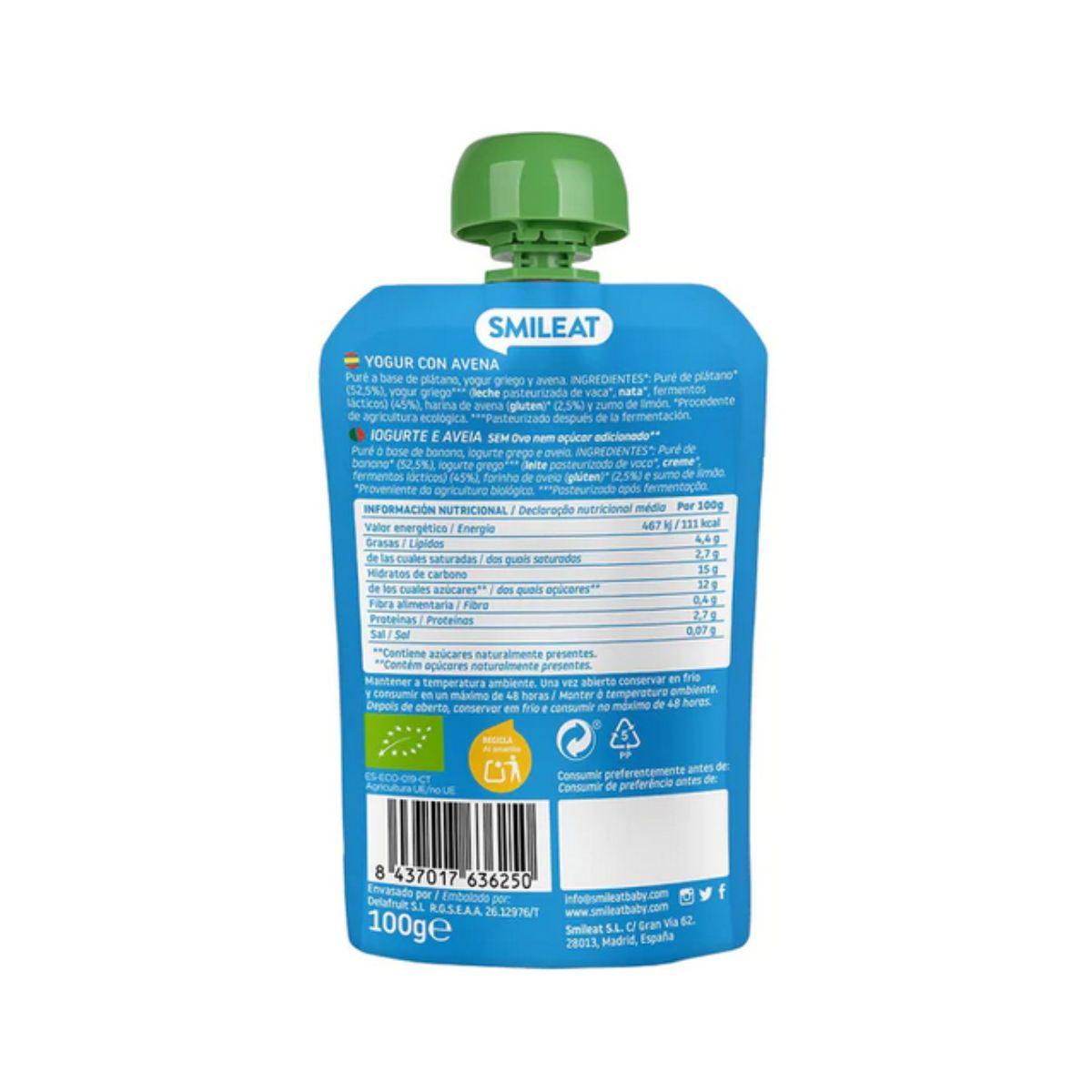 Smileat Iogurte Biológico e Aveia em Saquetas, 100g