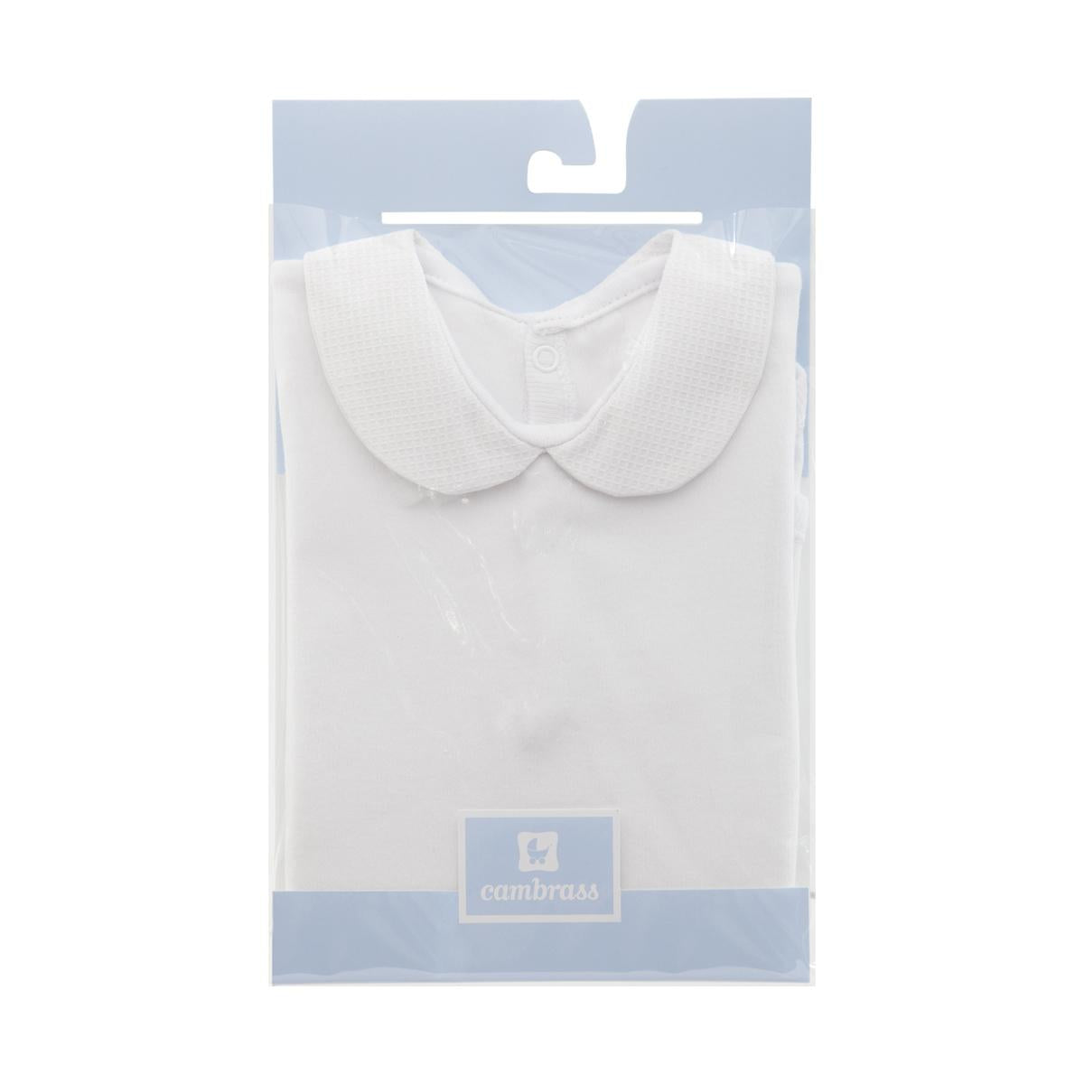 Body Cambrass branco com gola e manga curta, tamanho 3