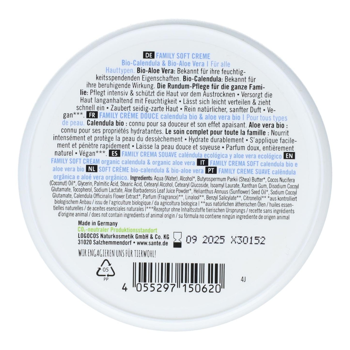 Creme Facial e Corporal Family Calendula BIO & Aloé Vera, Sante 150 ml