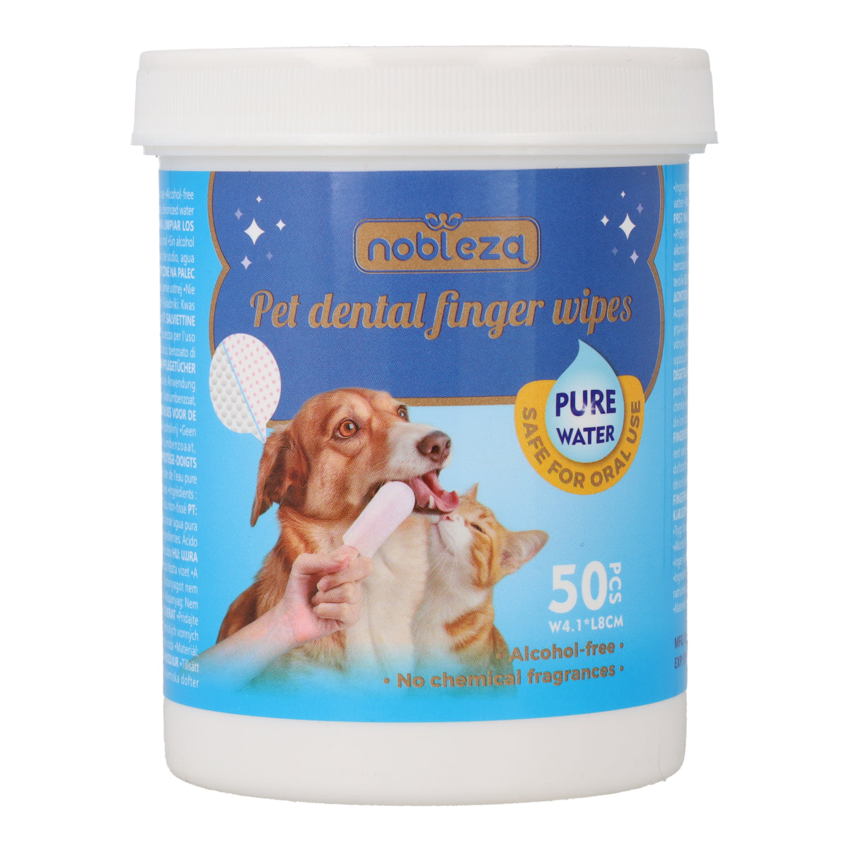 Toallitas Dentales para Dedos sin Alcohol para mascotas Nobleza 50 uds