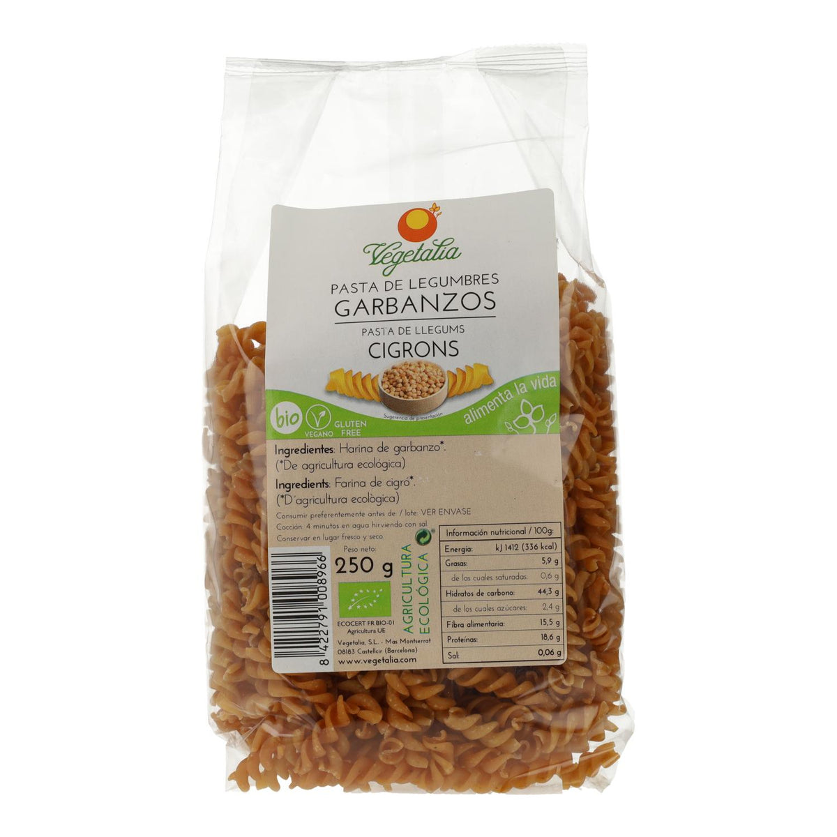 Espirais de grão-de-bico sem glúten biológico Vegetalia 250g