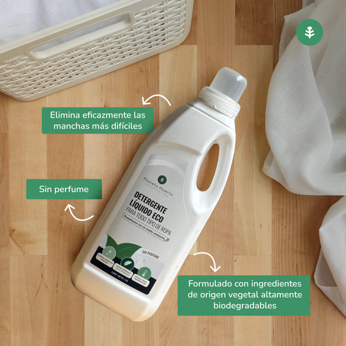 Detergente líquido para roupa Planeta Huerto ECO sem perfume 1,5 litros