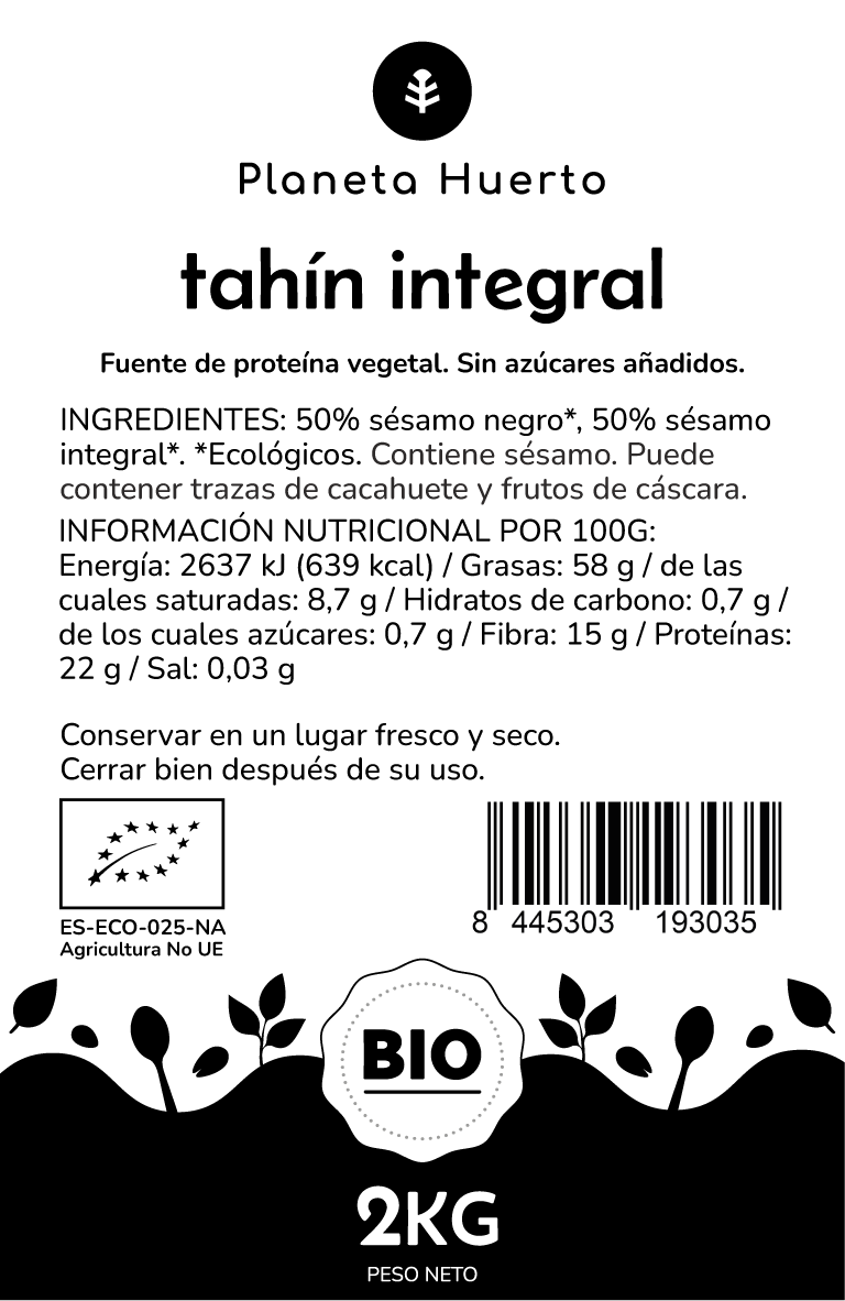ECO Planeta Huerto tahini de sésamo inteiro 2kg