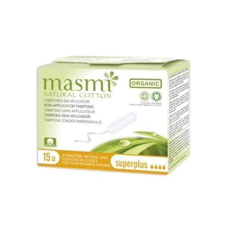 Tampão Superplus sem aplicador ECO Masmi algodão, 15 unidades