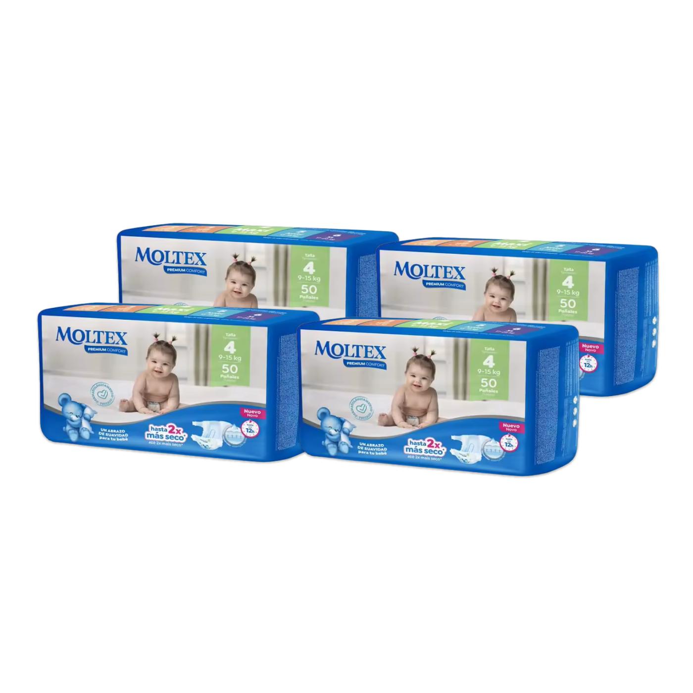 Embalagem de 4 Fraldas Moltex Premium Comfort T4 (9-15 kg) 50 Unidades