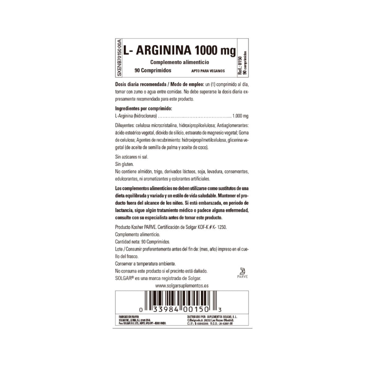 Embalagem 2x L-Arginina, 90 comprimidos de 1000 mg