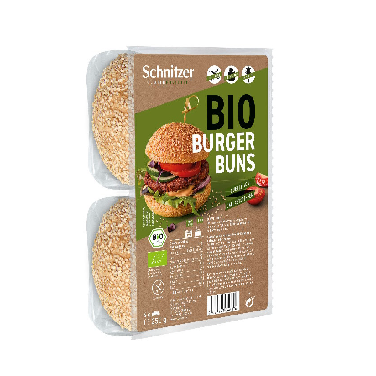 Pão de Hambúrguer Orgânico Sem Glúten Schnitzer 4 unidades x 62,5 g