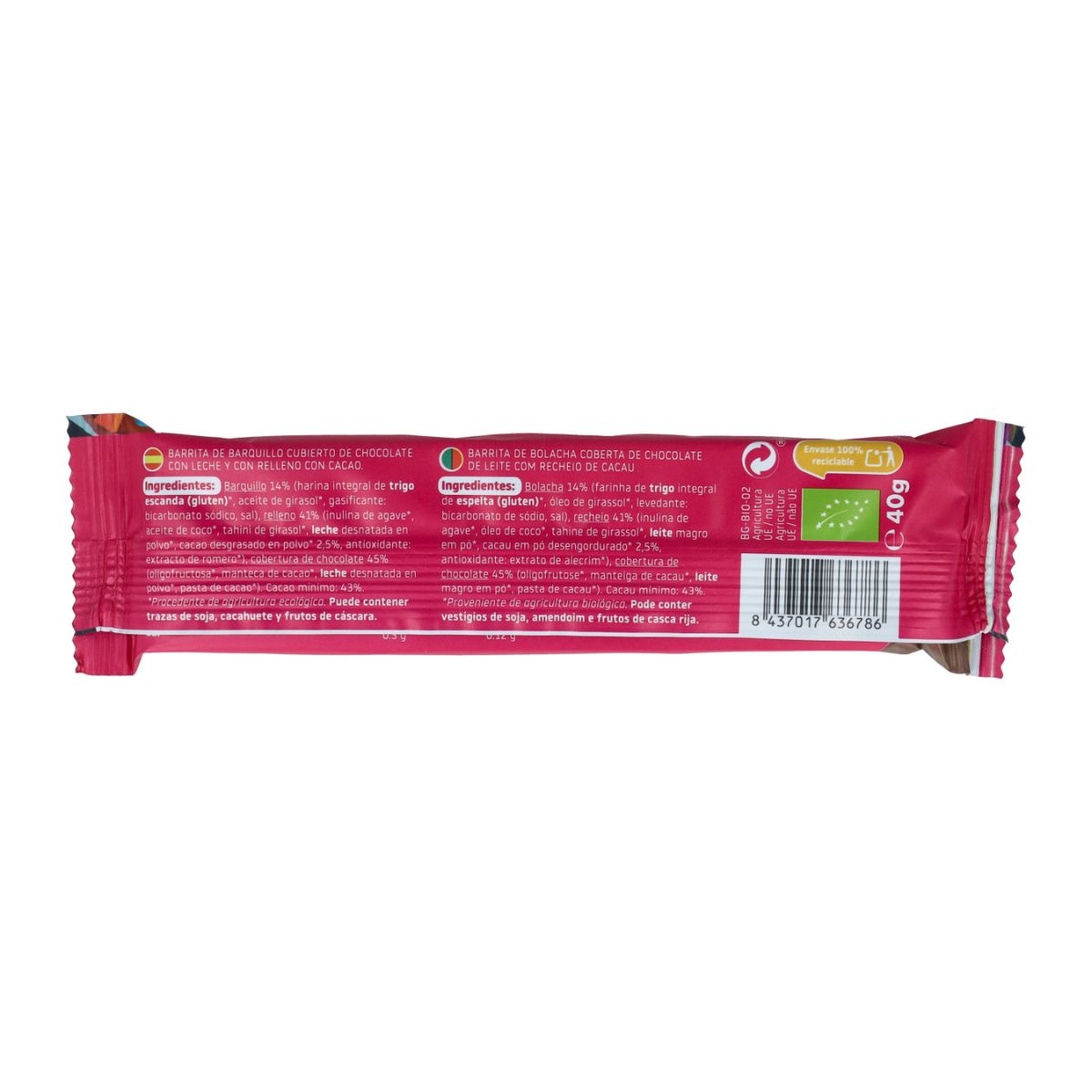 Barra de bolacha com cobertura de chocolate Smileat ECO 40g