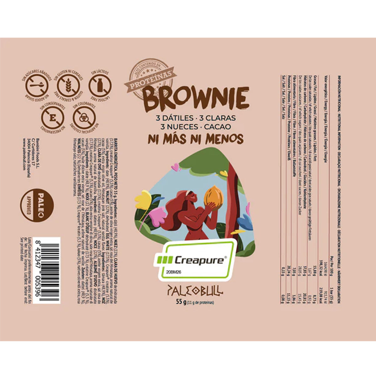 Embalagem de 6 barras de brownie, Paleobull, 55 g