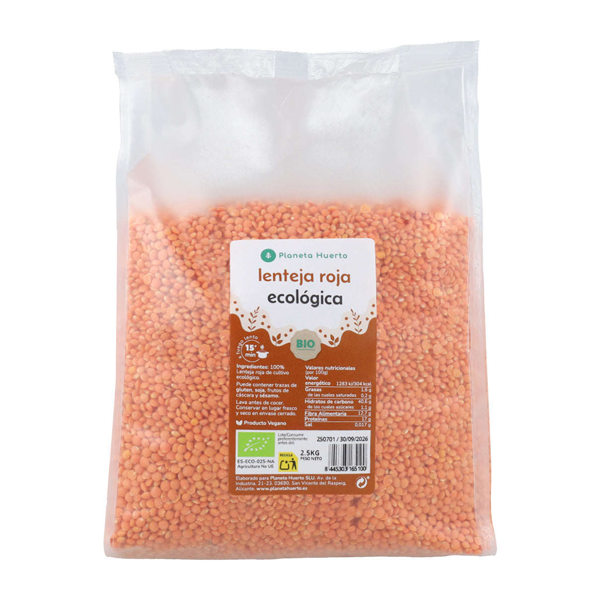 Lentilha Vermelha ECO Planeta Huerto 2,5 kg