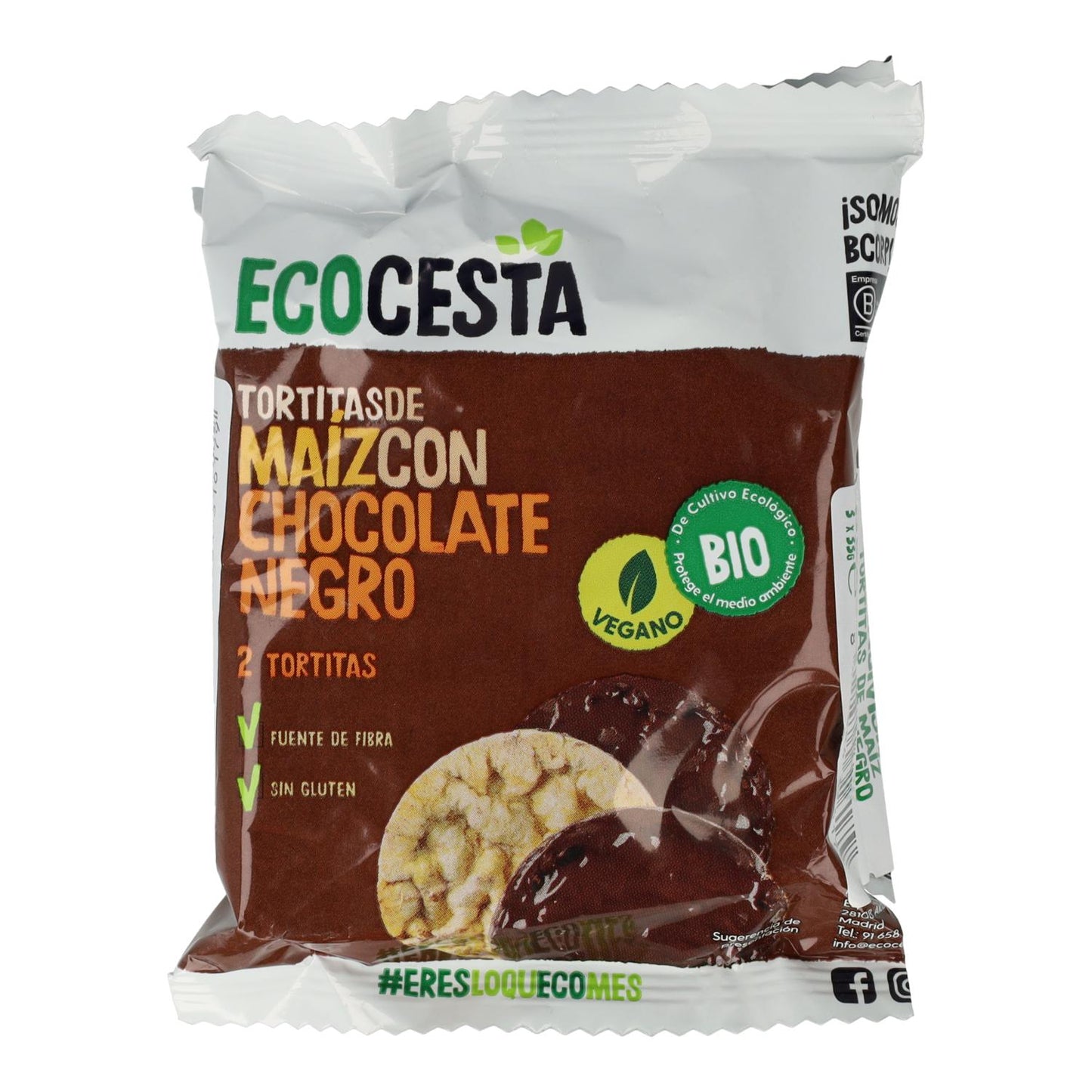 Bolinhos de Milho Biológico com Chocolate Negro Embalagem com 3 pacotes Ecocesta 99g