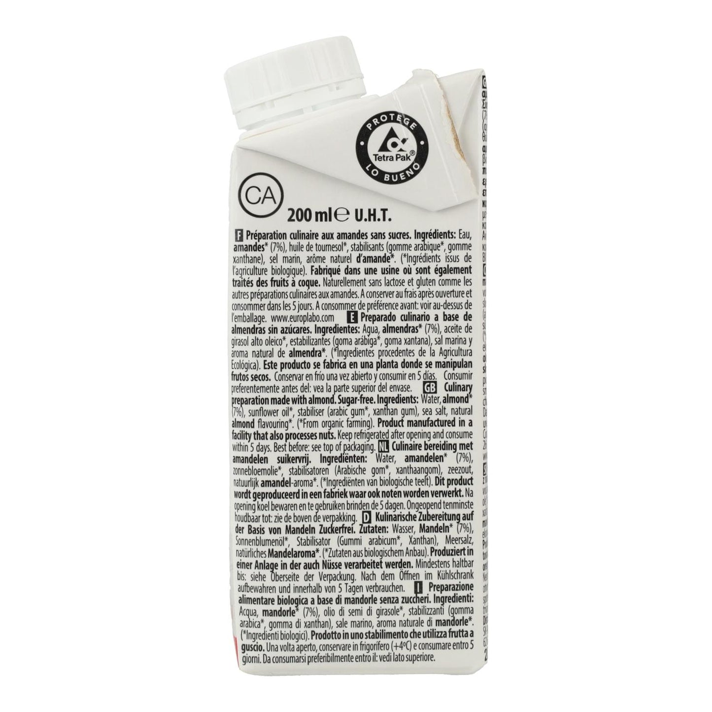 Creme Vegetal de Amêndoa sem Açúcar Bio Cuisine Nature Ecomil 200 ml