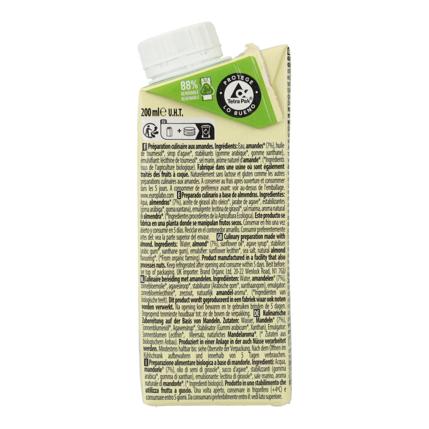 Preparação culinária Cuisine Amêndoa Ecomil 200 ml