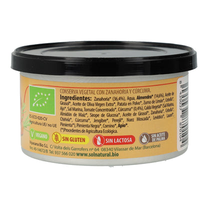Patê Vegan de Cenoura e Cúrcuma Sem Glúten Bio Sol Natural 125 g