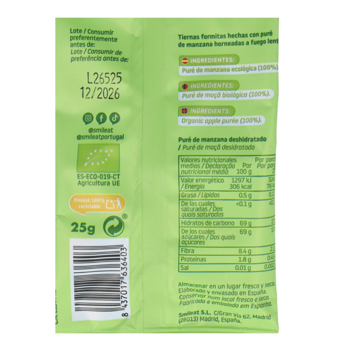Snack Maçã Biológica 25g, Triboo
