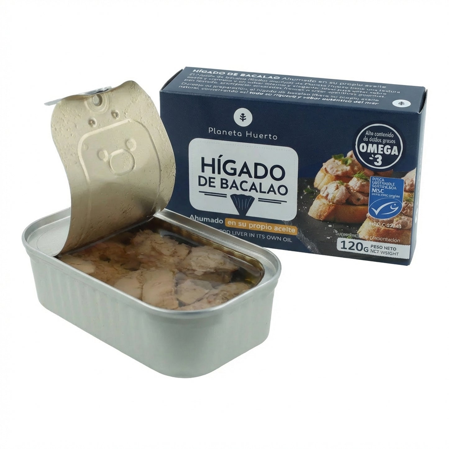 Hígado de bacalao MSC en su propio aceite pesca sostenible Planeta Huerto 120 g