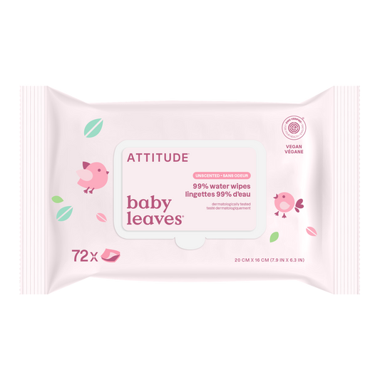 Toallitas Baby Leaves 99% agua sin perfume Attitude
