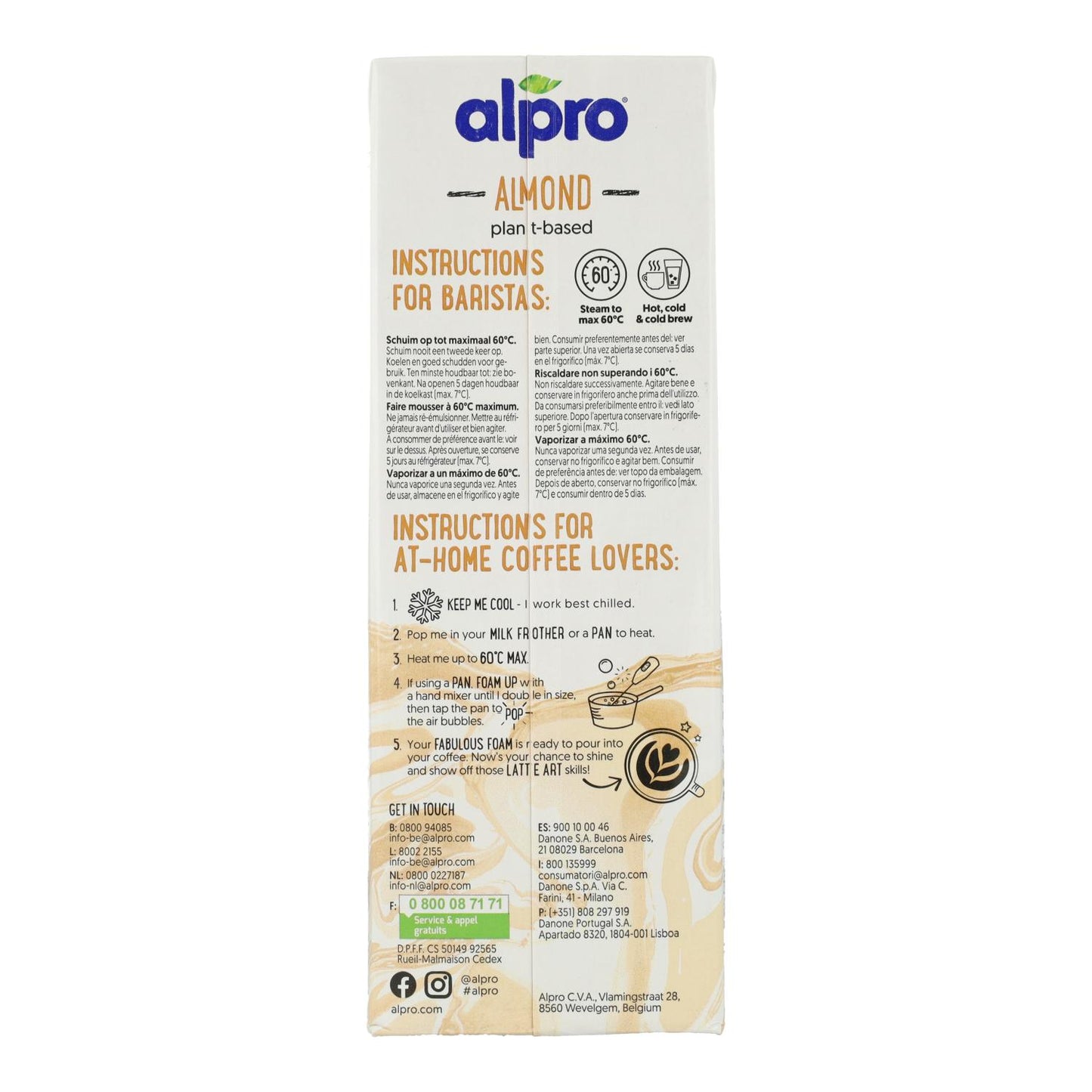 Embalagem de 8 bebidas de amêndoa Alpro Barista, 1 litro