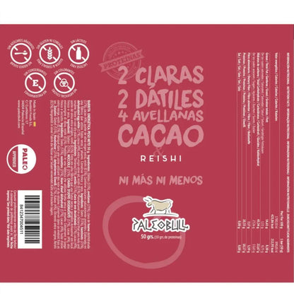 Embalagem de 10 barras energéticas PaleoBull de tâmaras, avelãs, reishi e cacau, 50 g