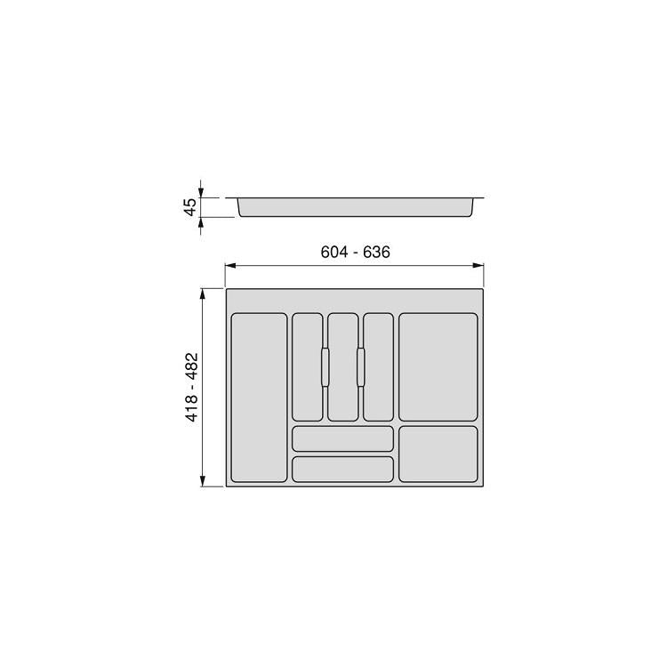 Emuca Porta-talheres para gaveta de cozinha, módulo 700 mm, Plástico, Cinza